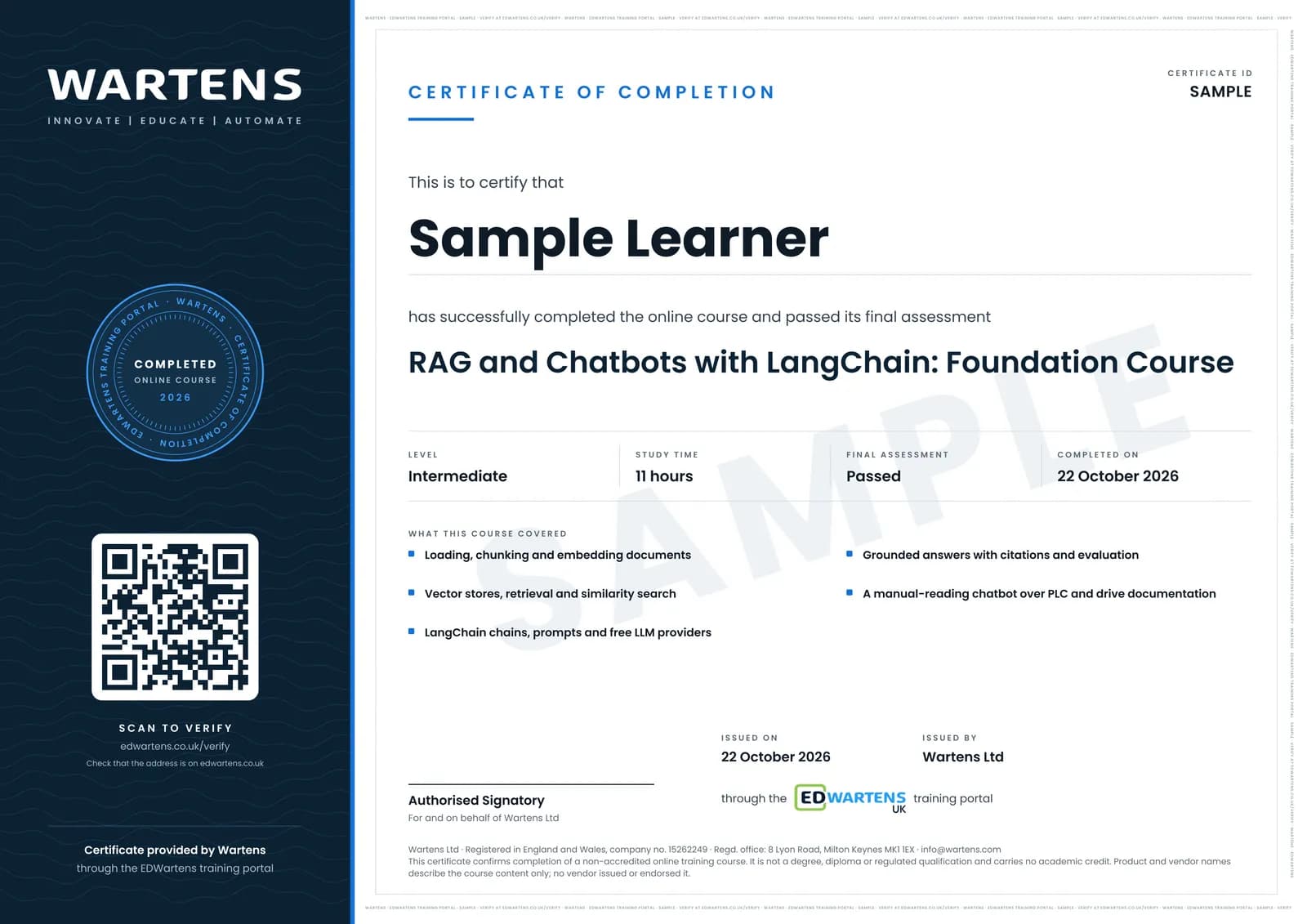 Sample certificate for RAG and Chatbots with LangChain