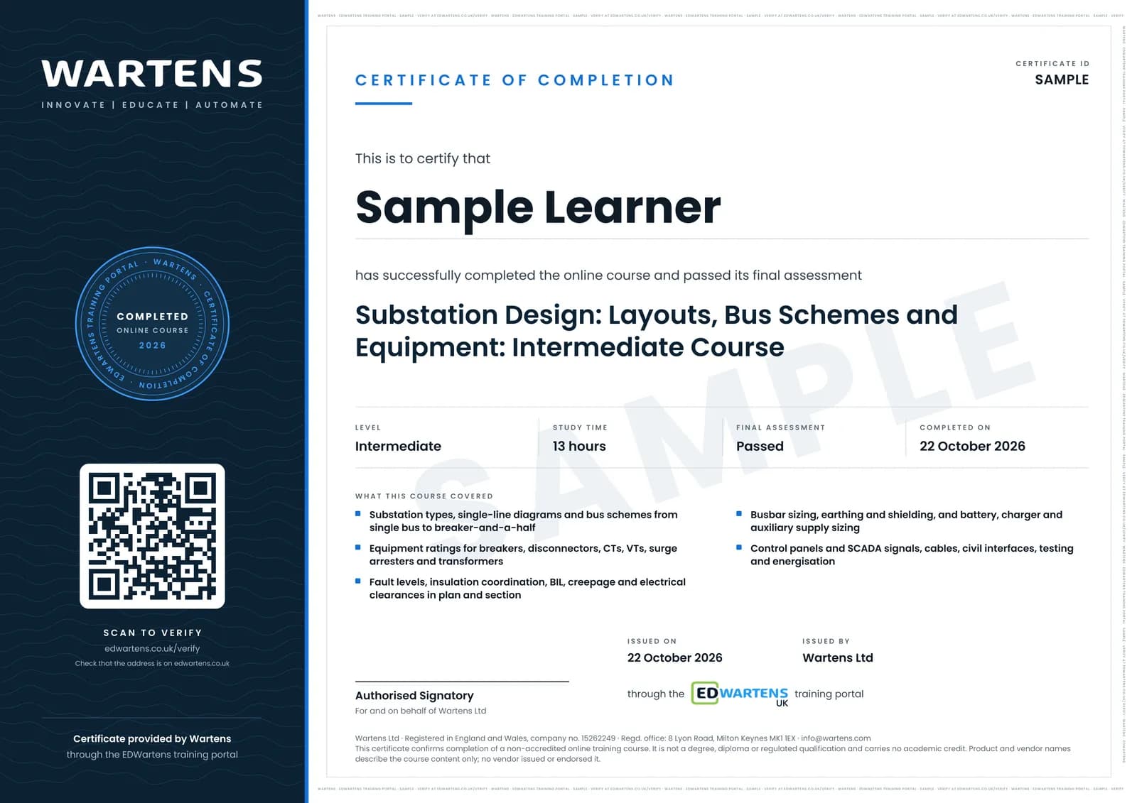 Sample certificate for Substation Design: Layouts, Bus Schemes and Equipment
