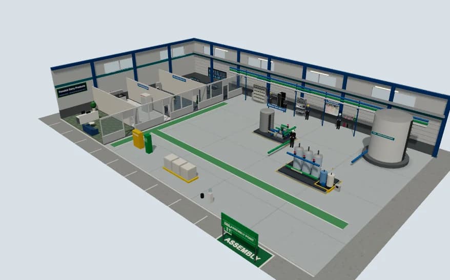 The 3D workplace of the simulated company in the Commissioning Engineer job simulation