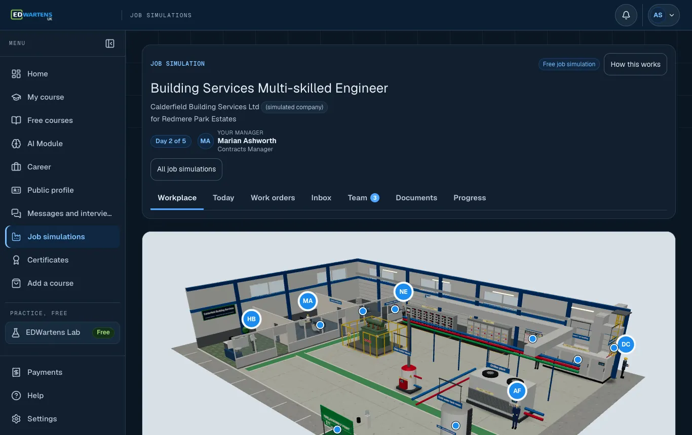 The workplace of the simulated company in the Building Services Multi-skilled Engineer job simulation